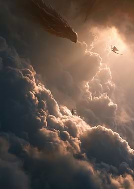 Dragon and Rider in the Clouds