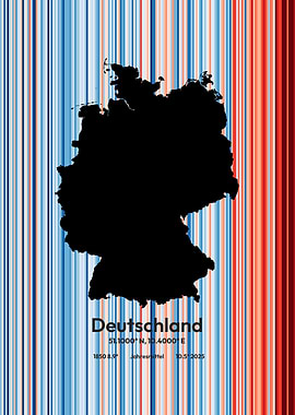 Germany – Climate History Warming Stripes Map Print