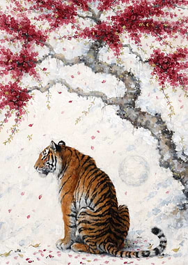 Tiger Under Cherry Blossom Tree