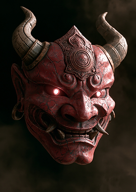 Red Oni Mask with Glowing Eyes