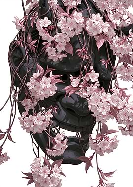 Dark Mask with Cherry Blossoms