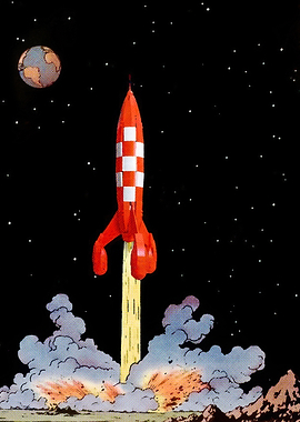 Tintin's Red Rocket Launching to Space