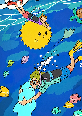 Scuba Divers with Marine Life