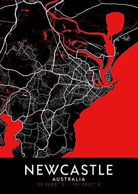 Newcastle Australia Dark Map