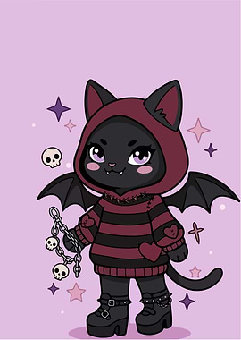 Gothic Bat Cat Character