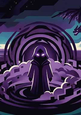 Mysterious hooded figure in a portal