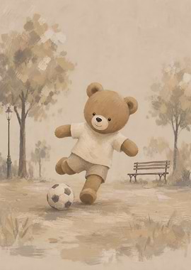 Teddy Bear Playing Soccer in Park