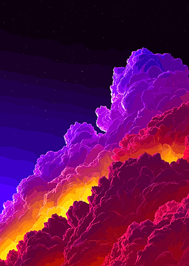Vibrant Fractal Clouds at Night