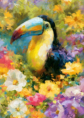 Toucan in a Floral Garden
