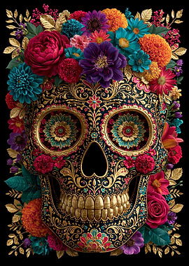 Ornate Sugar Skull with Flowers
