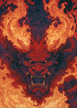 Fiery Demon with Horns