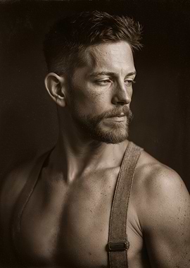 Bearded Man Wearing Fabric Suspenders