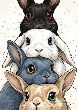 Stack of Cute Bunnies