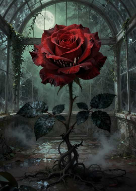 Monstrous Red Rose in Greenhouse