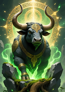 Mystical Bull with Golden Ornaments