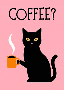 Black Cat with Coffee