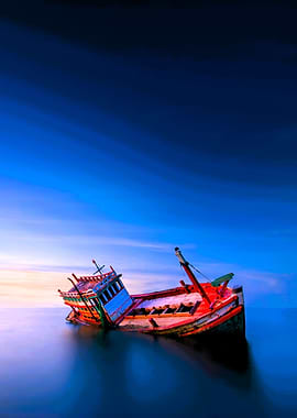 Sunken Ship at Dusk