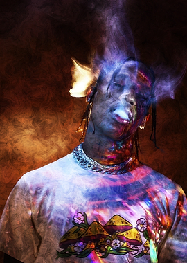 Travis Scott with psychedelic smoke effects