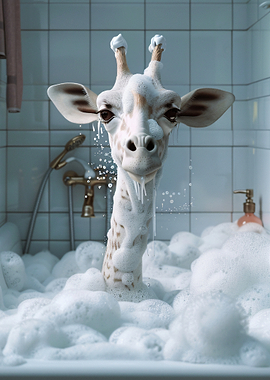 Giraffe in a bubble bath