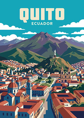 Quito Ecuador Cityscape with Mountains