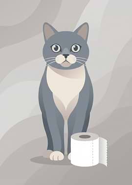 Cat Sitting Next to Toilet Paper