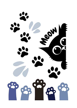 Cute Cat Peeking with Paw Prints