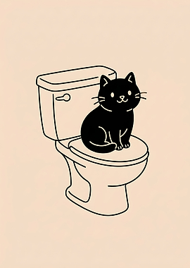 Welcome To Bathroom Funny Black Cat on Toilet Poster