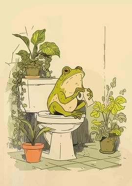 Frog on Toilet with Toilet Paper