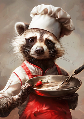Chef Raccoon with Strawberry