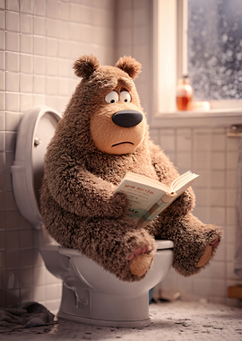 Bear reading on the toilet