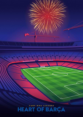 Camp Nou Stadium with Fireworks
