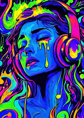 Psychedelic Woman Listening to Music