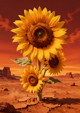Sunflowers in a Desert Landscape