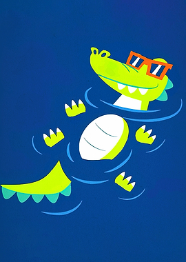 Cartoon Alligator Swimming with Sunglasses