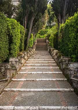 Grand Stone Staircase in Lush Garden