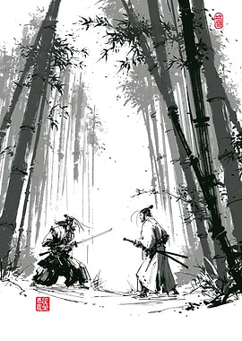 Samurai duel in a bamboo forest