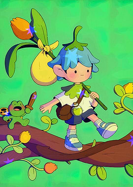 Adventurous character with frog companion
