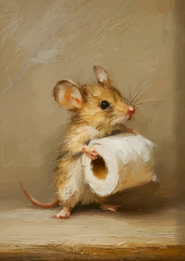 Mouse holding a roll of toilet paper