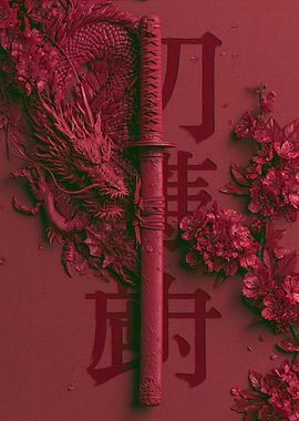 Dragon and Katana with Cherry Blossoms