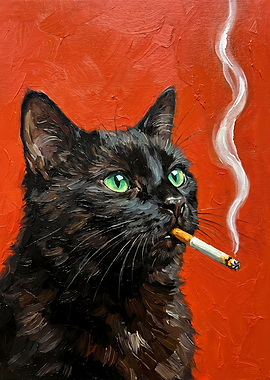 Black Cat Smoking a Cigarette