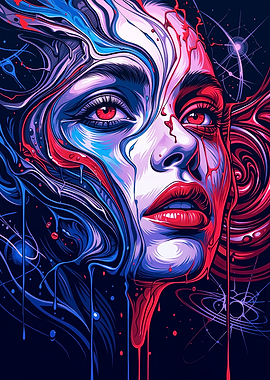 Abstract Portrait with Red and Blue Drips