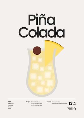 Piña Colada Cocktail Illustration Poster