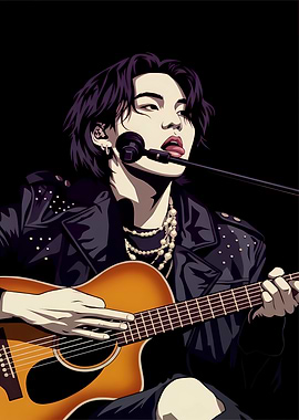 Musician Playing Guitar with Microphone
