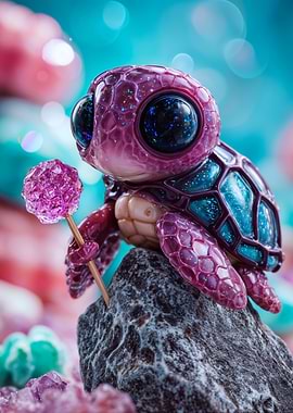 Purple Sea Turtle Holding Wand