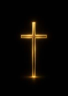 Glowing Golden Cross on Black Background