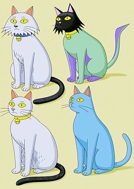 Four cartoon cats sitting