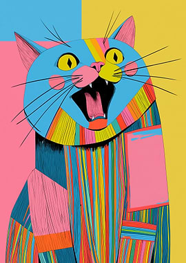 Colorful Abstract Cat Yelling