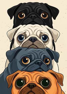 Stack of Four Pugs