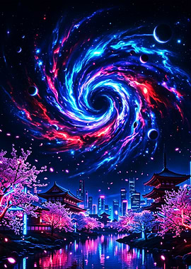 Cyberpunk Japanese Space Art Poster
