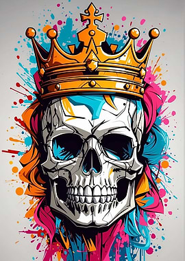 King Skull with Colorful Splatter